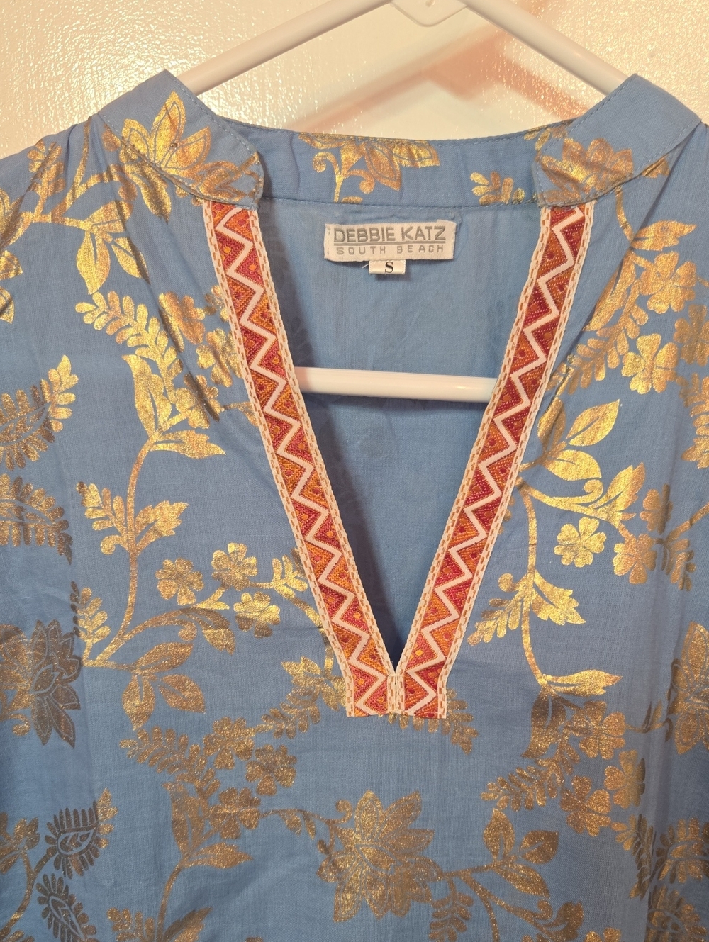 South Beach Blue & Gold Floral Long Sleeve Dress